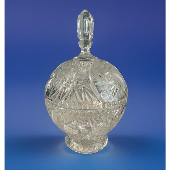 Bohemia Crystal Candy Dish Lidded Vintage Violetta Pinwheel Star of David Clear - Picture 4 of 16